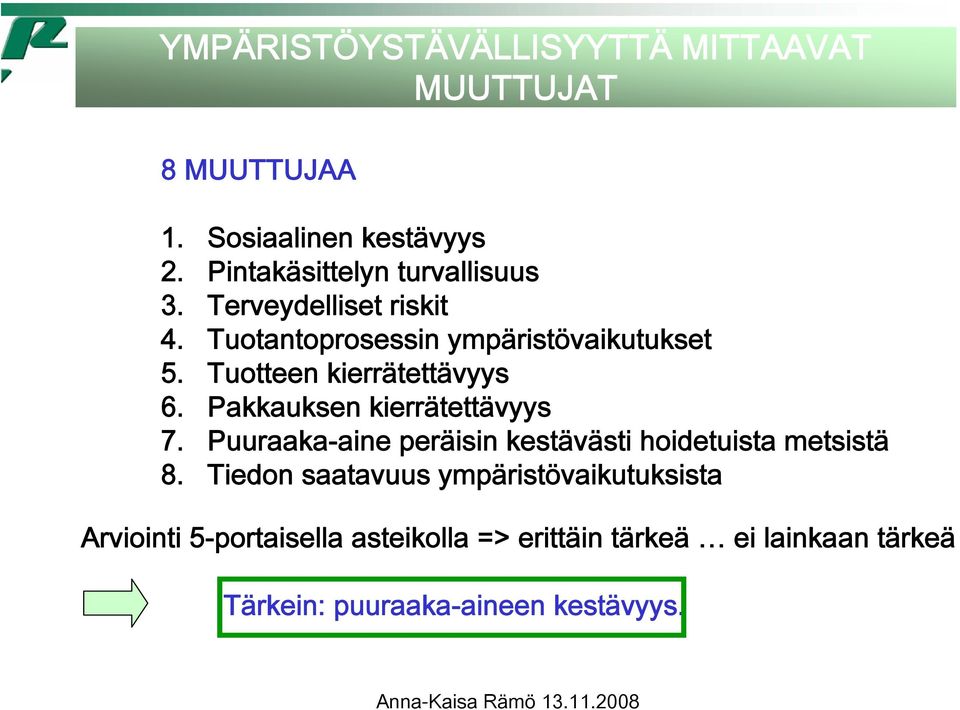 Tuotteen kierrätettävyys 6. Pakkauksen kierrätettävyys 7.