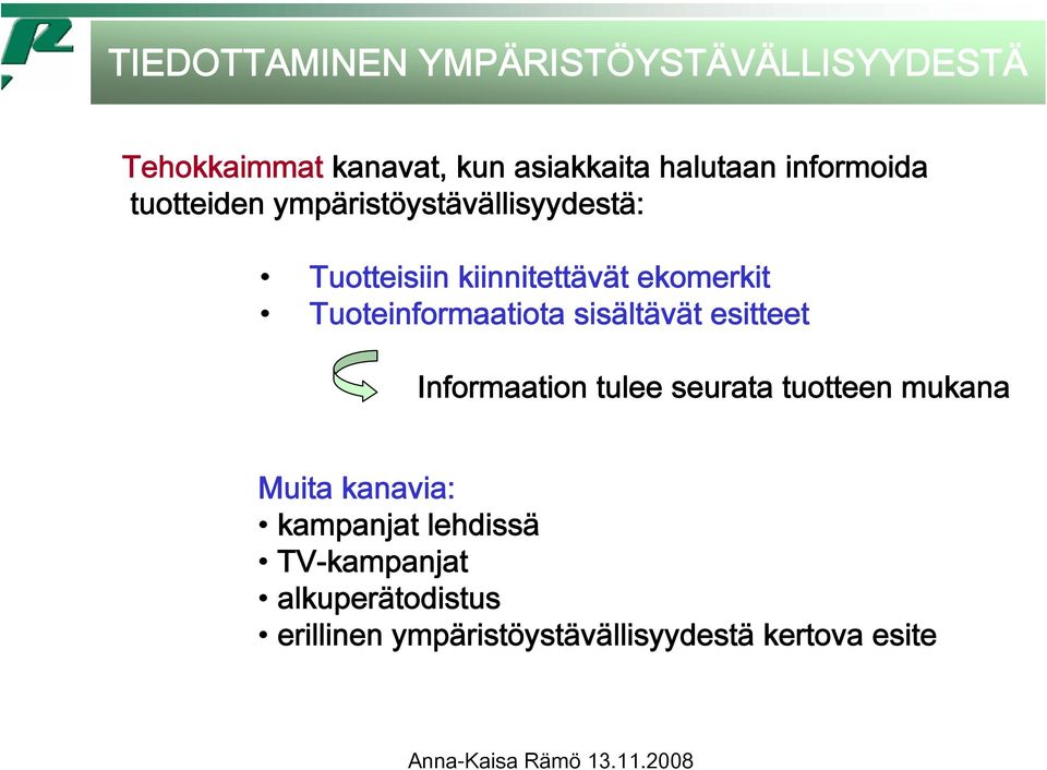 Tuoteinformaatiota sisältävät esitteet Informaation tulee seurata tuotteen mukana Muita