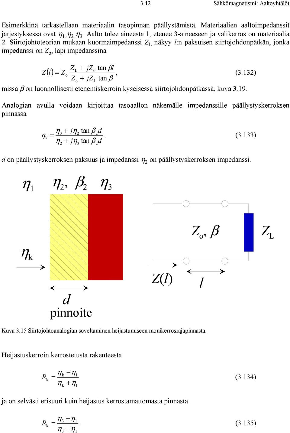 3 Z o jz L tan β missä β on luonnollisesti etenemiskerroin kyseisessä siirtojohdonpätkässä, kuva 3.9.