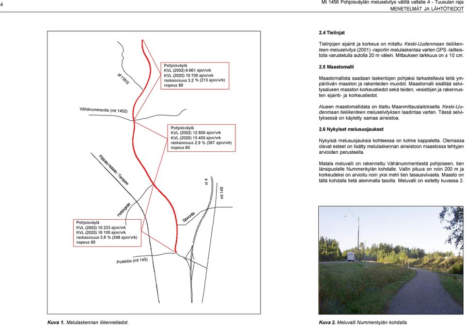 4 Tielinjat Tielinjojen sijainti ja korkeus on mitattu Keski-Uudenmaan tieliikenteen meluselvitys (2001) -raportin melulaskentaa varten GPS -laitteistolla varustetulla autolla 20 m välein.