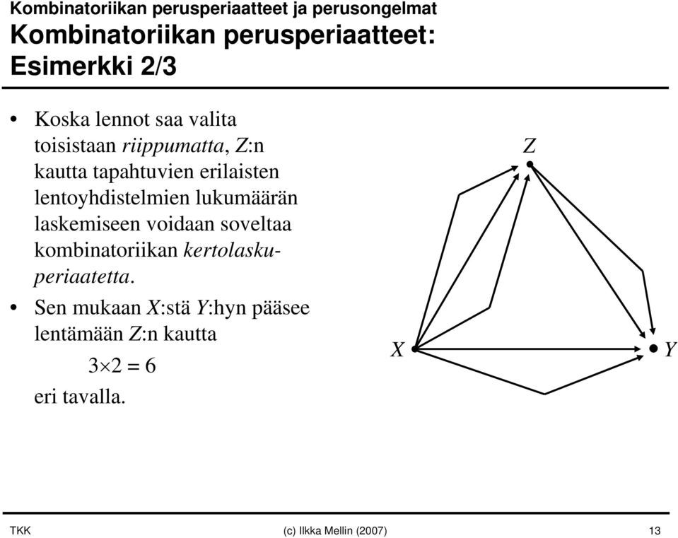 lentoyhdistelmien lukumäärän laskemiseen voidaan soveltaa kombinatoriikan kertolaskuperiaatetta.