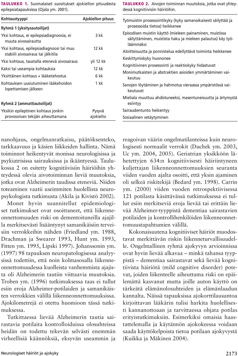 taustalla etenevä aivosairaus Kaksi tai useampia kohtauksia Yksittäinen kohtaus + lääketehostus Kohtauksen uusiutuminen lääkehoidon lopettamisen jälkeen Ryhmä 2 (ammattiautoilijat) Yksikin