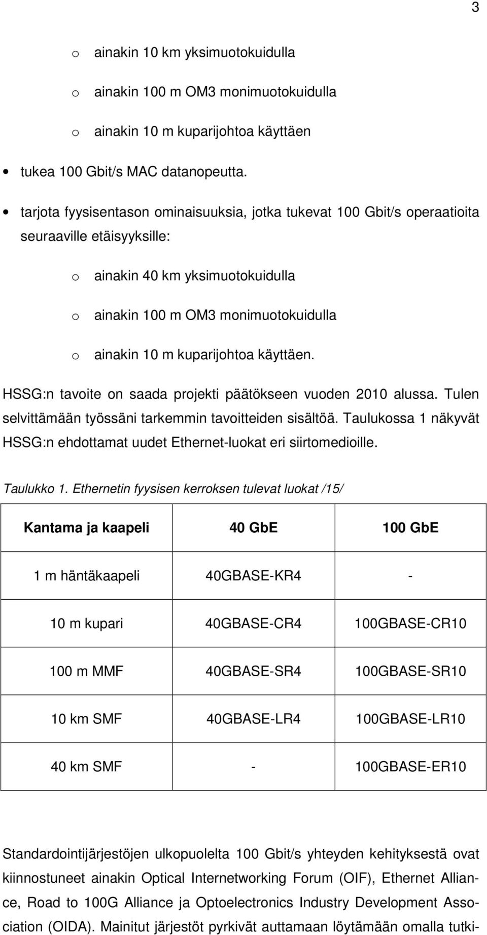 kuparijohtoa käyttäen. HSSG:n tavoite on saada projekti päätökseen vuoden 2010 alussa. Tulen selvittämään työssäni tarkemmin tavoitteiden sisältöä.