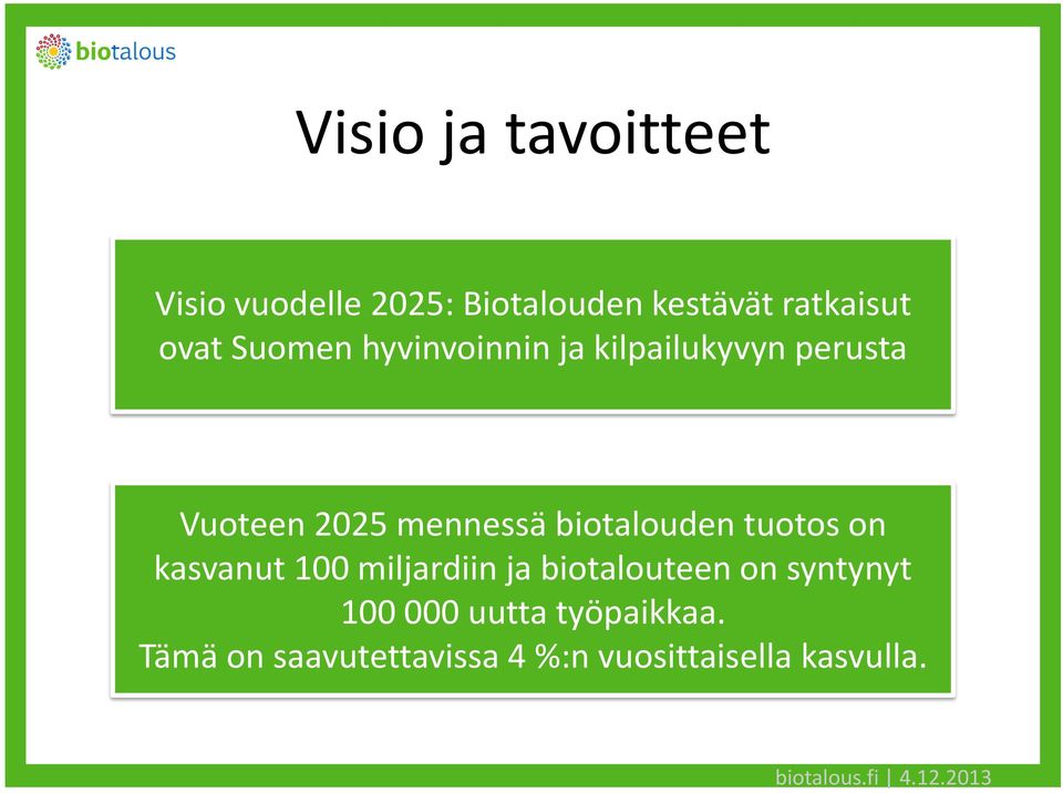 biotalouden tuotos on kasvanut 100 miljardiin ja biotalouteen on syntynyt