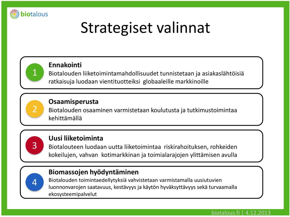 uutta liiketoimintaa riskirahoituksen, rohkeiden kokeilujen, vahvan kotimarkkinan ja toimialarajojen ylittämisen avulla Biomassojen hyödyntäminen