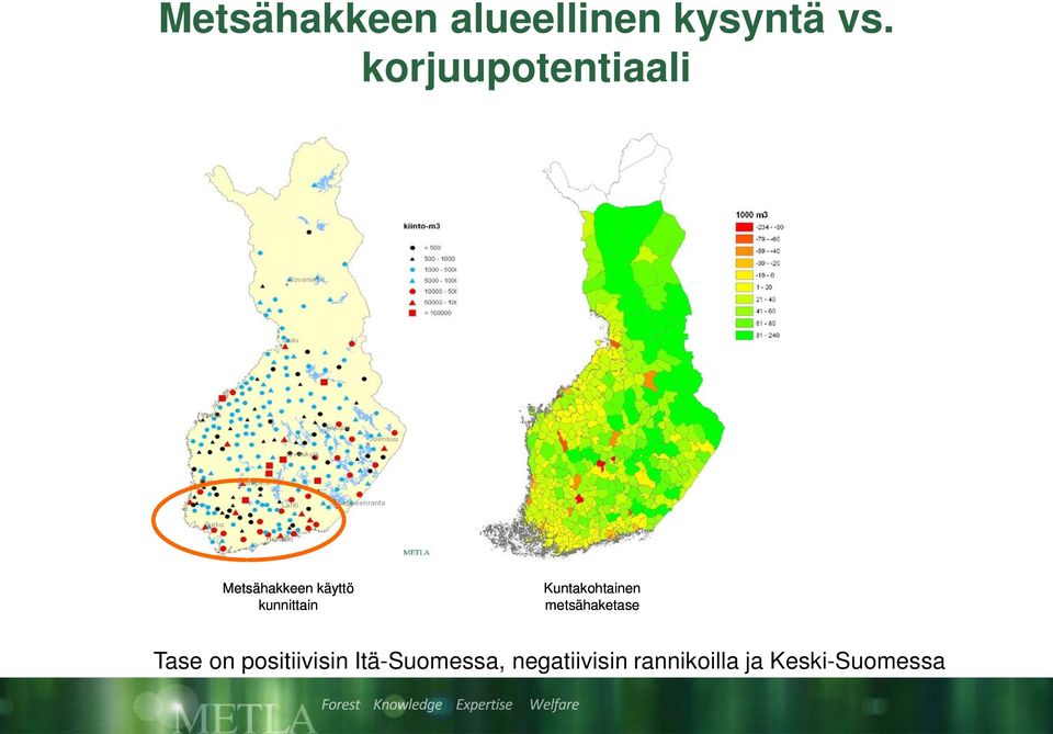 kunnittain Kuntakohtainen metsähaketase Tase on