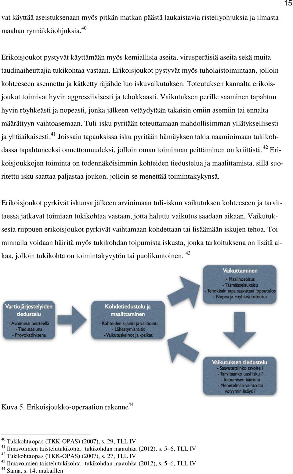 Erikoisjoukot pystyvät myös tuholaistoimintaan, jolloin kohteeseen asennettu ja kätketty räjähde luo iskuvaikutuksen. Toteutuksen kannalta erikoisjoukot toimivat hyvin aggressiivisesti ja tehokkaasti.