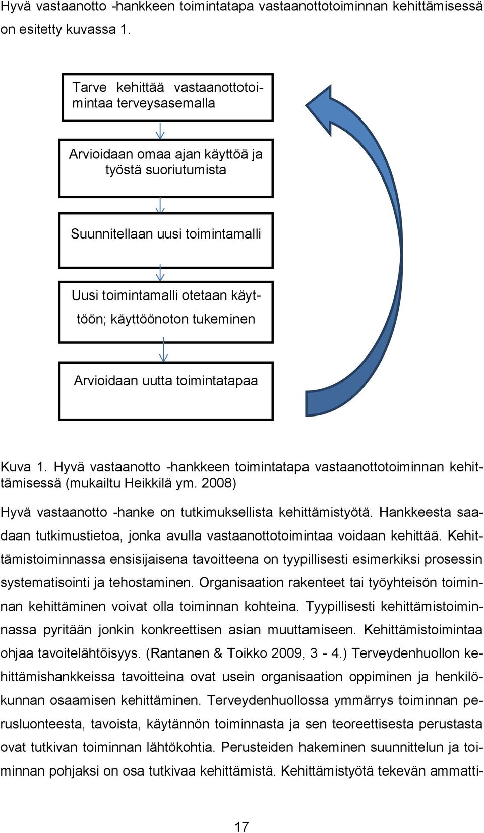 Arvioidaan uutta toimintatapaa Kuva 1. Hyvä vastaanotto -hankkeen toimintatapa vastaanottotoiminnan kehittämisessä (mukailtu Heikkilä ym.
