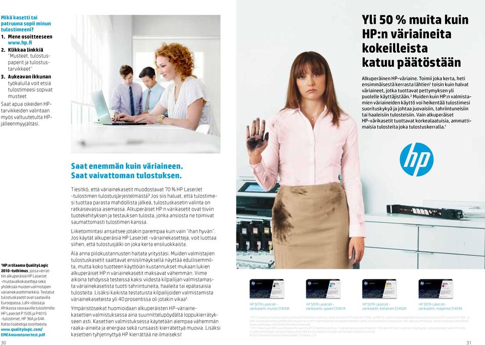 Yli 50 % muita kuin HP:n väriaineita kokeilleista katuu päätöstään Alkuperäinen HP-väriaine.