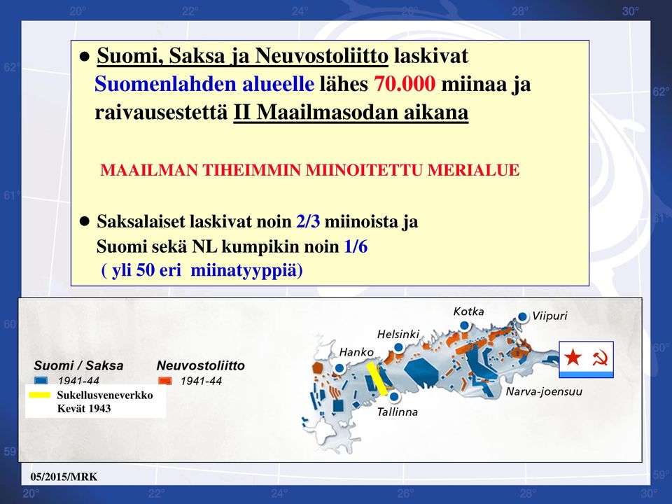 MIINOITETTU MERIALUE Saksalaiset laskivat noin 2/3 miinoista ja Suomi sekä