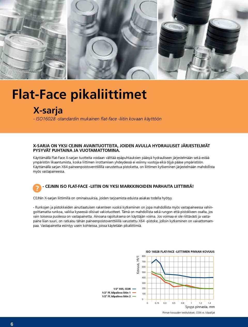 Käyttämällä Flat-Face X-sarjan tuotteita voidaan välttää epäpuhtauksien pääsyä hydrauliseen järjestelmään sekä estää ympäristön likaantumista, koska liittimen irrottamisen yhdeydessä ei esiinny