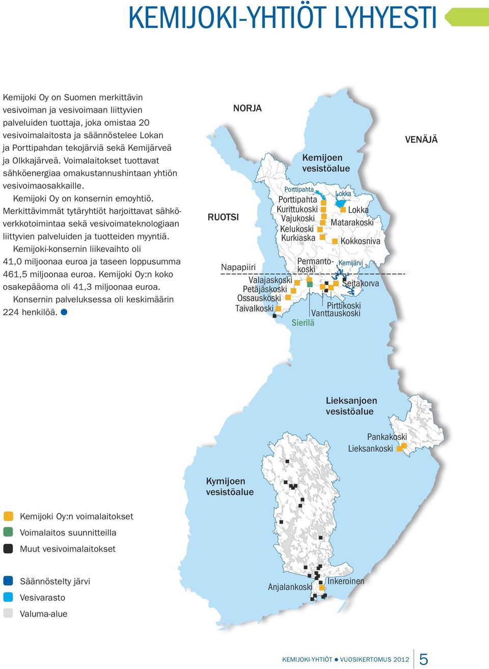 vesivoimalaitokset Voimalaitokset tuottavat sähköenergiaa omakustannushintaan yhtiön vesivoimaosakkaille. Vesivarasto Kemijoki Oy on konsernin emoyhtiö.