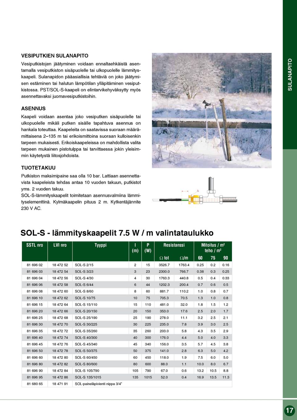 PST/SOL-S-kaapeli on elintarvikehyväksytty myös asennettavaksi juomavesiputkistoihin.