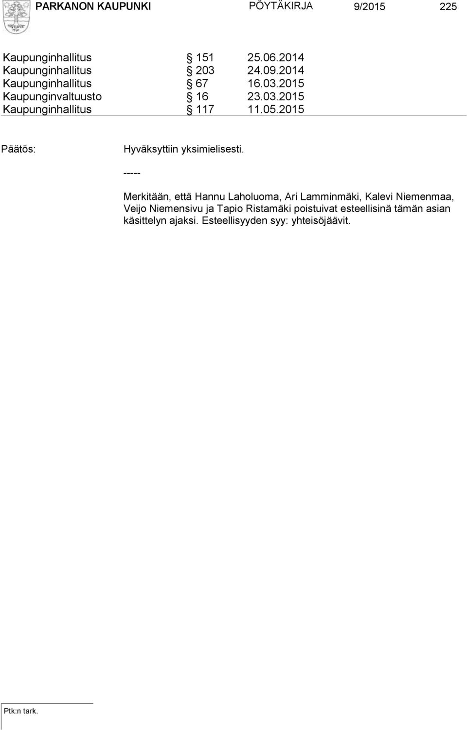 2015 Hyväksyttiin yksimielisesti.