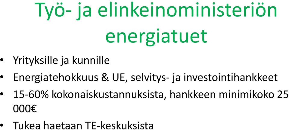 selvitys- ja investointihankkeet 15-60%