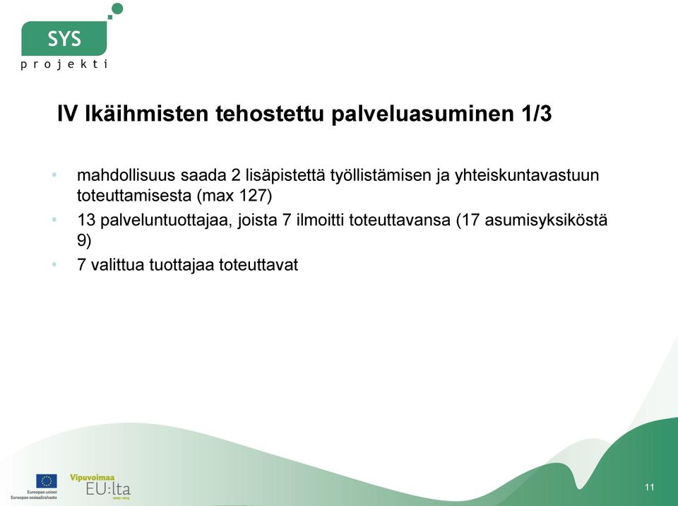 toteuttamisesta (max 127) 13 palveluntuottajaa, joista 7