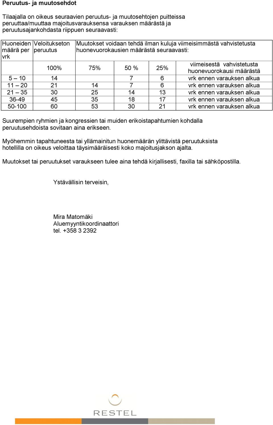 huonevuorokausi määrästä 5 10 14 7 6 vrk ennen varauksen alkua 11 20 21 14 7 6 vrk ennen varauksen alkua 21 35 30 25 14 13 vrk ennen varauksen alkua 36-49 45 35 18 17 vrk ennen varauksen alkua 50-100