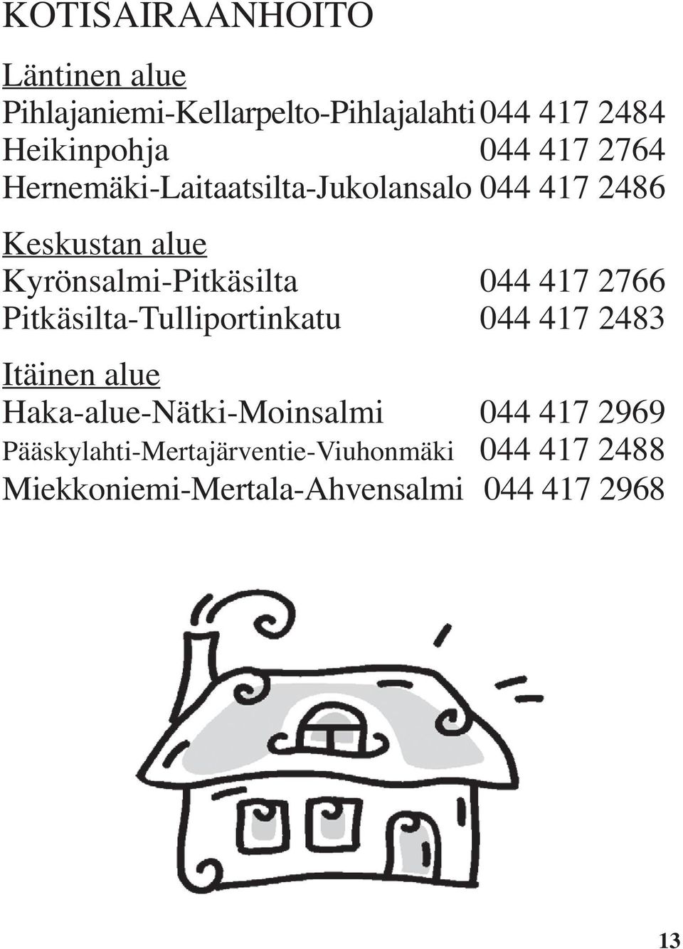 417 2766 Pitkäsilta-Tulliportinkatu 044 417 2483 Itäinen alue Haka-alue-Nätki-Moinsalmi 044 417
