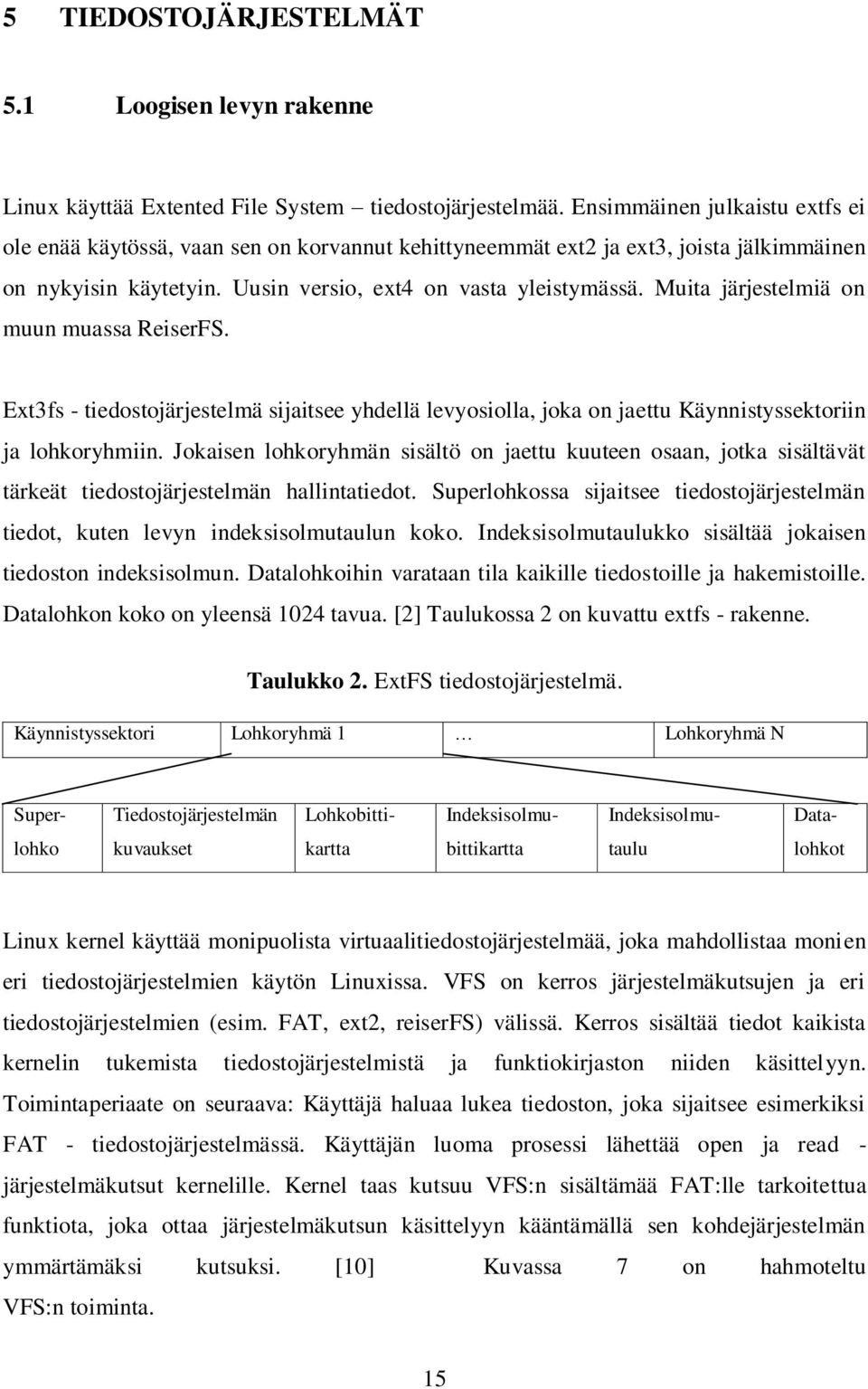 Muita järjestelmiä on muun muassa ReiserFS. Ext3fs - tiedostojärjestelmä sijaitsee yhdellä levyosiolla, joka on jaettu Käynnistyssektoriin ja lohkoryhmiin.