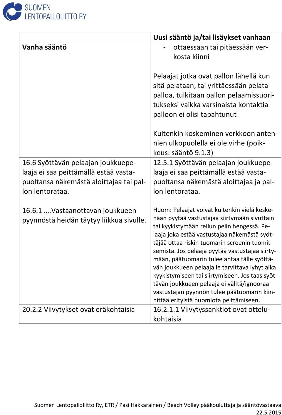 6 Syöttävän pelaajan joukkuepelaaja ei saa peittämällä estää vastapuoltansa näkemästä aloittajaa tai pallon lentorataa.