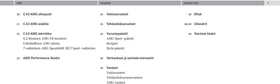 7-vaihteinen AMG Speedshift MCT Sport -vaihteisto 26 Varustepaketit AMG Sport -paketti designo Style-paketti 40