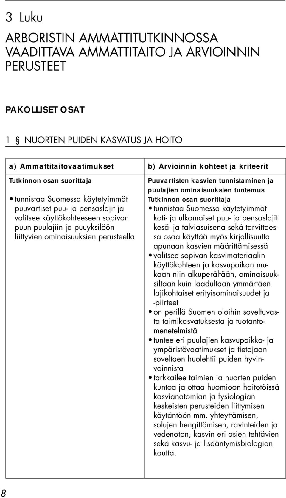 tunnistaminen ja puulajien ominaisuuksien tuntemus tunnistaa Suomessa käytetyimmät koti- ja ulkomaiset puu- ja pensaslajit kesä- ja talviasuisena sekä tarvittaessa osaa käyttää myös kirjallisuutta