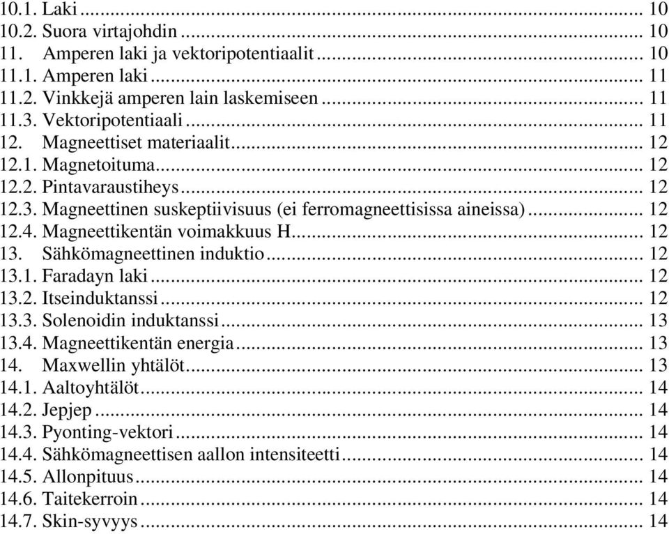 Magneettkentän vomakkuus H.... ähkömagneettnen ndukto..... Faradayn lak..... Itsenduktanss..... olenodn nduktanss....4. Magneettkentän energa... 4.