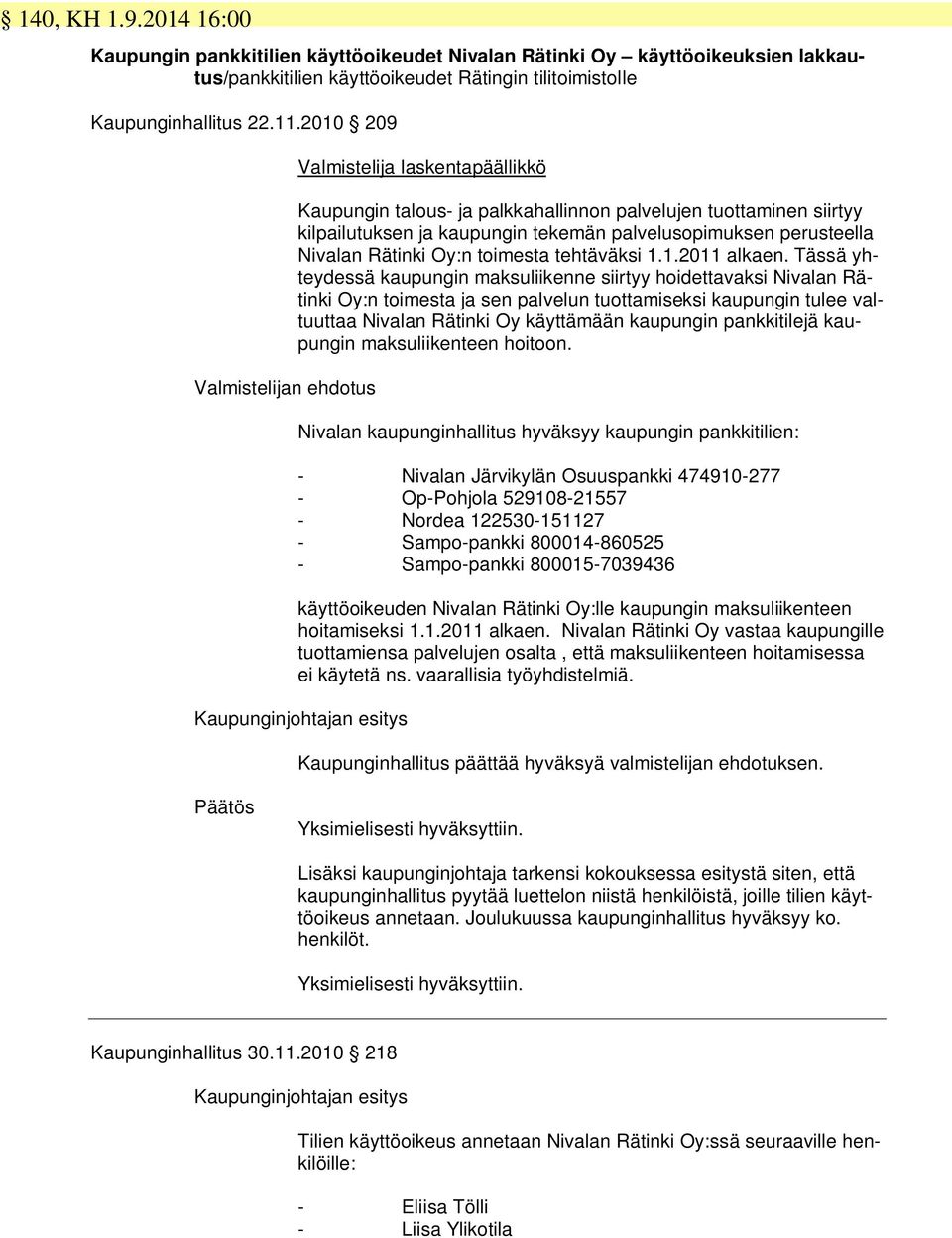 Nivalan Rätinki Oy:n toimesta tehtäväksi 1.1.2011 alkaen.