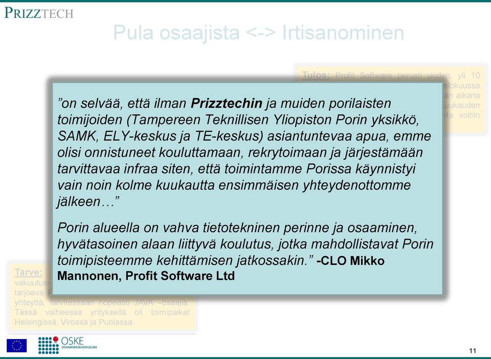 Toimenpiteet: JPT Oske informoi mahdollisuudesta Porin Digian toimistosta irtisanotuille Symbian osaajille, keräsi pyydetyn taustainformaation Profit Softwarelle (mm.