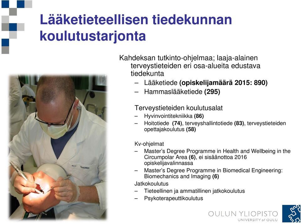 terveystieteiden opettajakoulutus (58) Kv-ohjelmat Master s Degree Programme in Health and Wellbeing in the Circumpolar Area (6), ei sisäänottoa 2016