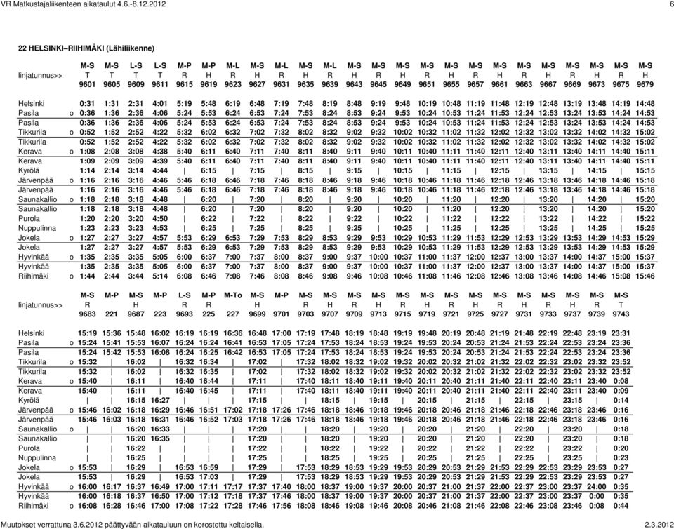 H 9601 9605 9609 9611 9615 9619 9623 9627 9631 9635 9639 9643 9645 9649 9651 9655 9657 9661 9663 9667 9669 9673 9675 9679 Helsinki 0:31 1:31 2:31 4:01 5:19 5:48 6:19 6:48 7:19 7:48 8:19 8:48 9:19