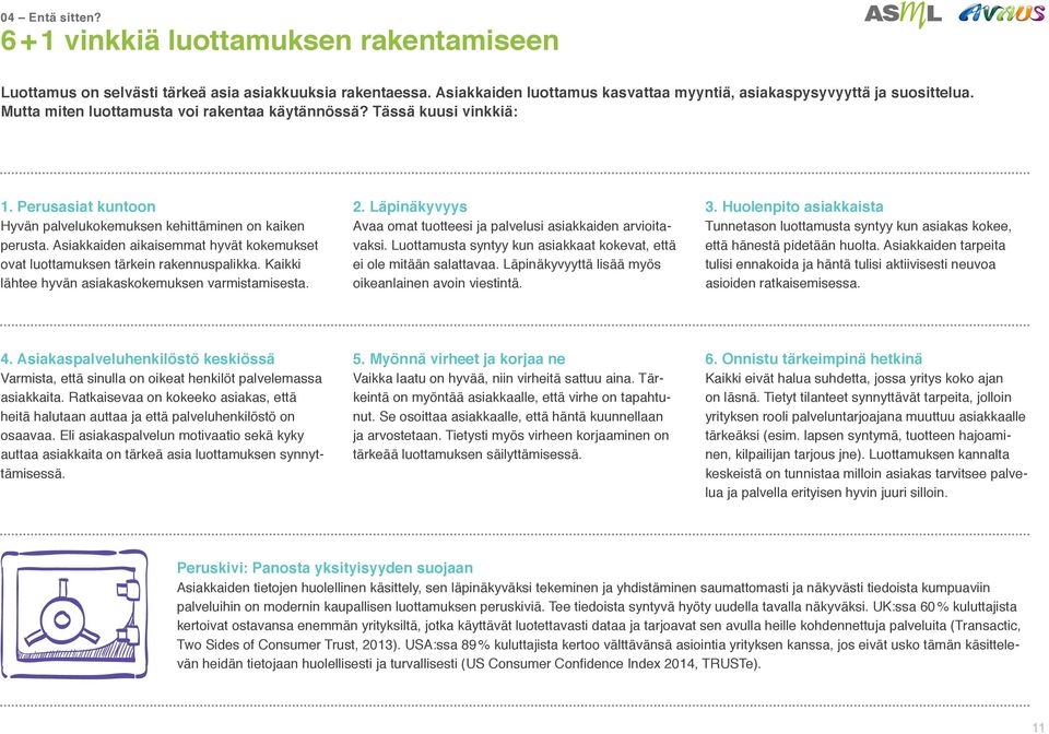 Asiakkaiden aikaisemmat hyvät kokemukset ovat luottamuksen tärkein rakennuspalikka. Kaikki lähtee hyvän asiakaskokemuksen varmistamisesta. 2.