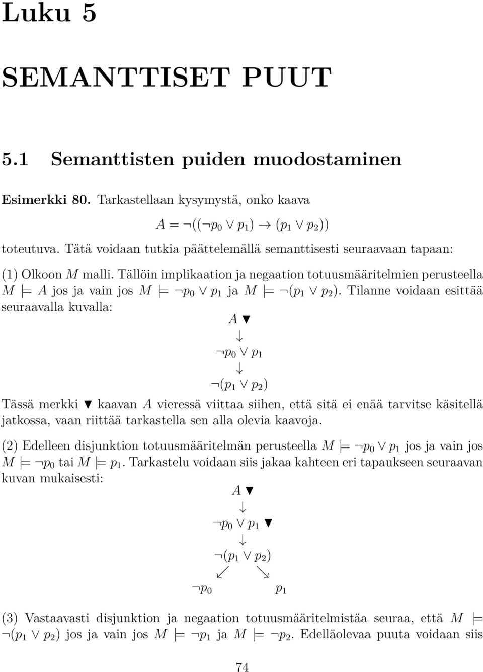 0 p 1 (p 1 p 2 ) Tässä merkki kaavan vieressä viittaa siihen, että sitä ei enää tarvitse käsitellä jatkossa, vaan riittää tarkastella sen alla olevia kaavoja (2) Edelleen disjunktion