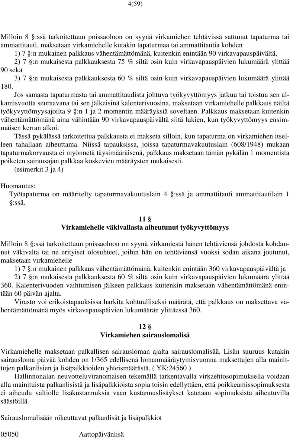 palkkauksesta 60 % siltä osin kuin virkavapauspäivien lukumäärä ylittää 180.