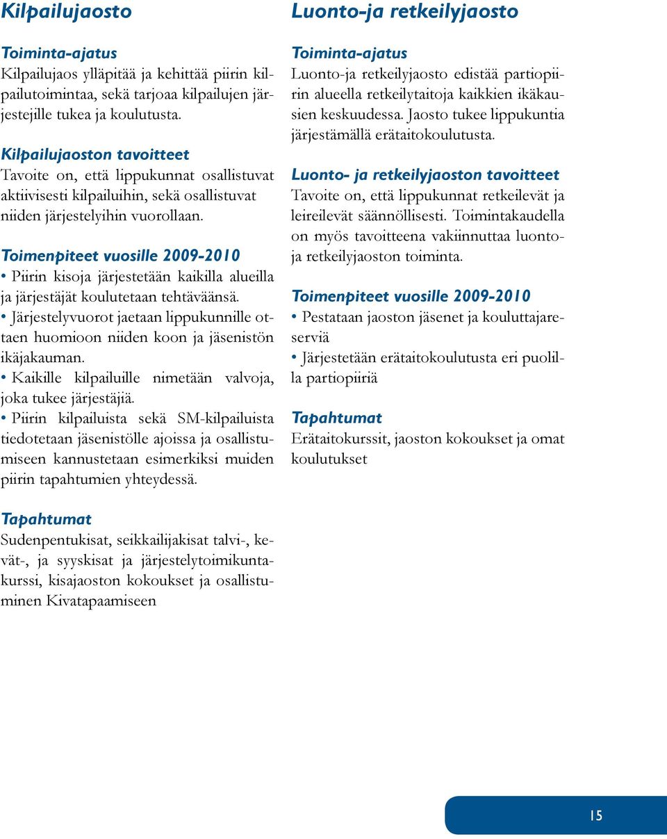 Toimenpiteet vuosille 2009-2010 Piirin kisoja järjestetään kaikilla alueilla ja järjestäjät koulutetaan tehtäväänsä.