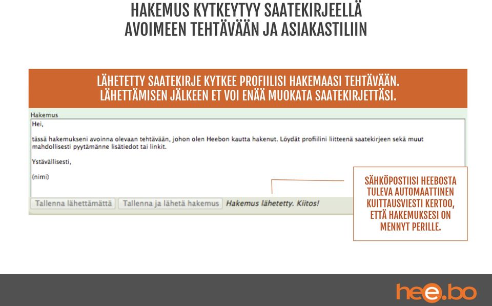 LÄHETTÄMISEN JÄLKEEN ET VOI ENÄÄ MUOKATA SAATEKIRJETTÄSI.