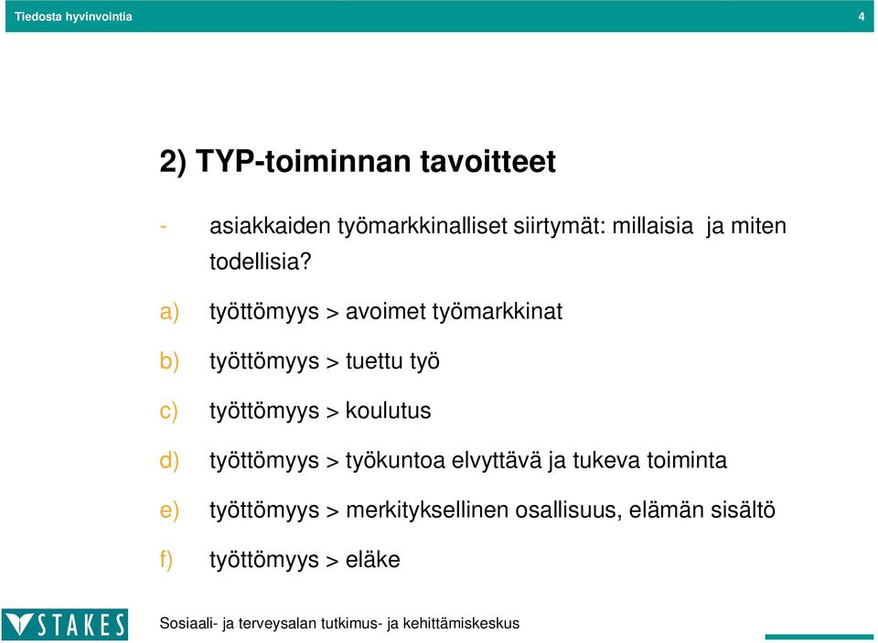 a) työttömyys > avoimet työmarkkinat b) työttömyys > tuettu työ c) työttömyys >