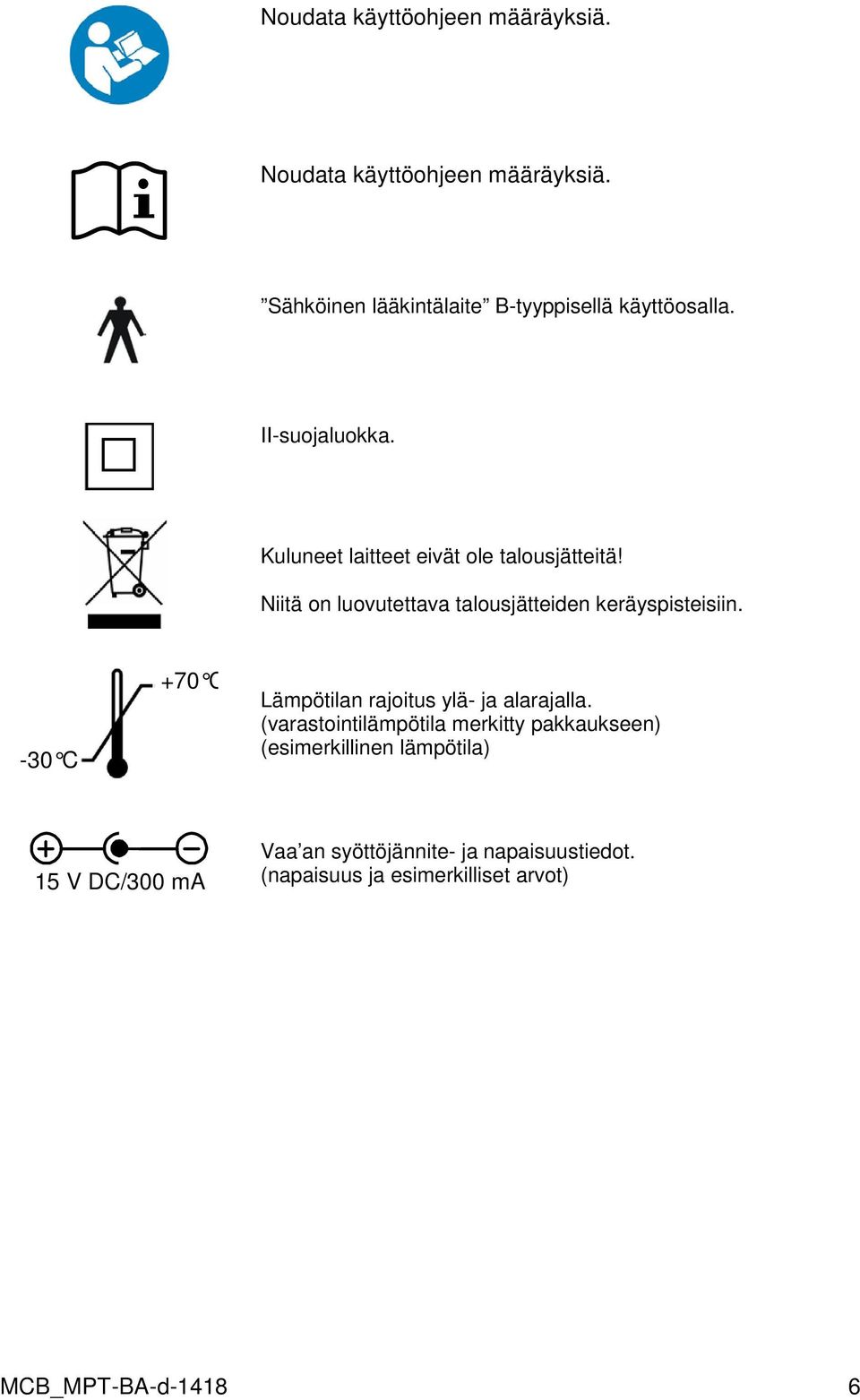 -30 C +70 C Lämpötilan rajoitus ylä- ja alarajalla.