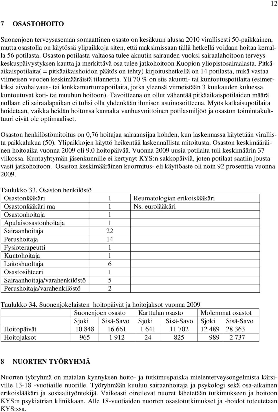 Osaston potilasta valtaosa tulee akuutin sairauden vuoksi sairaalahoitoon terveyskeskuspäivystyksen kautta ja merkittävä osa tulee jatkohoitoon Kuopion yliopistosairaalasta.