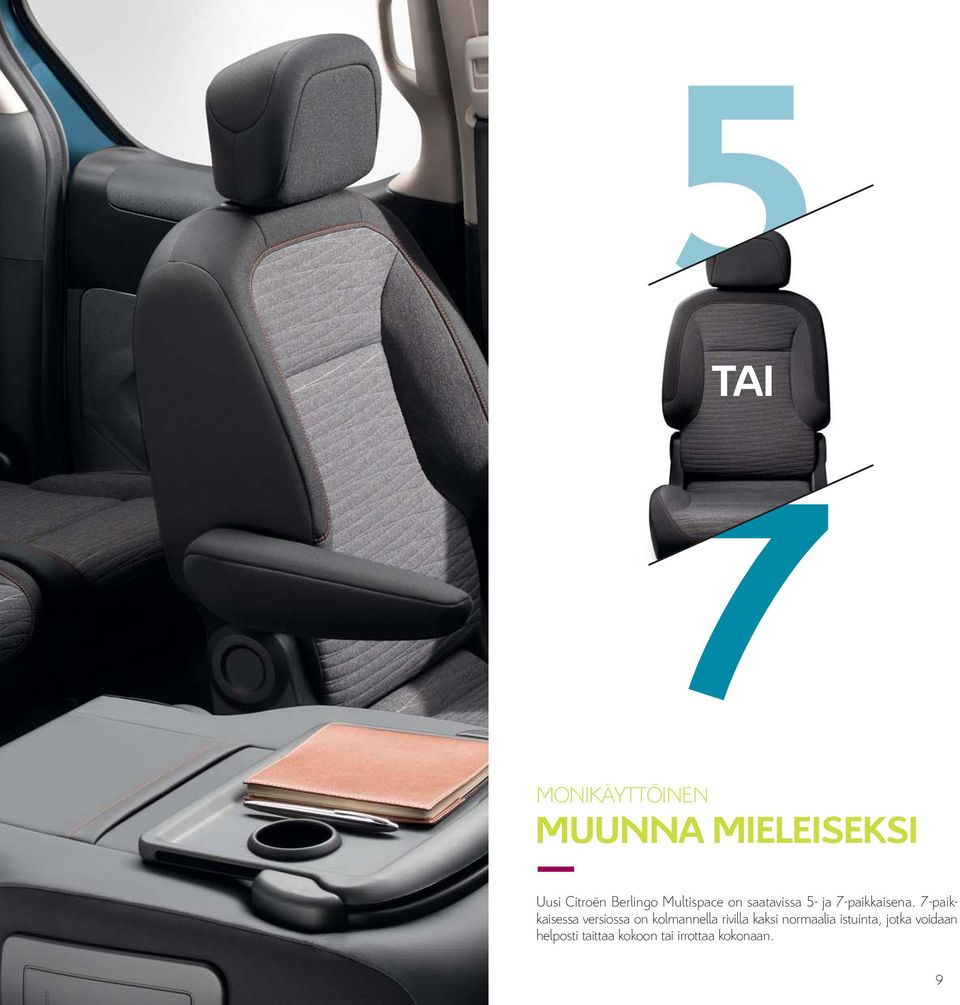 7-paikkaisessa versiossa on kolmannella rivilla kaksi