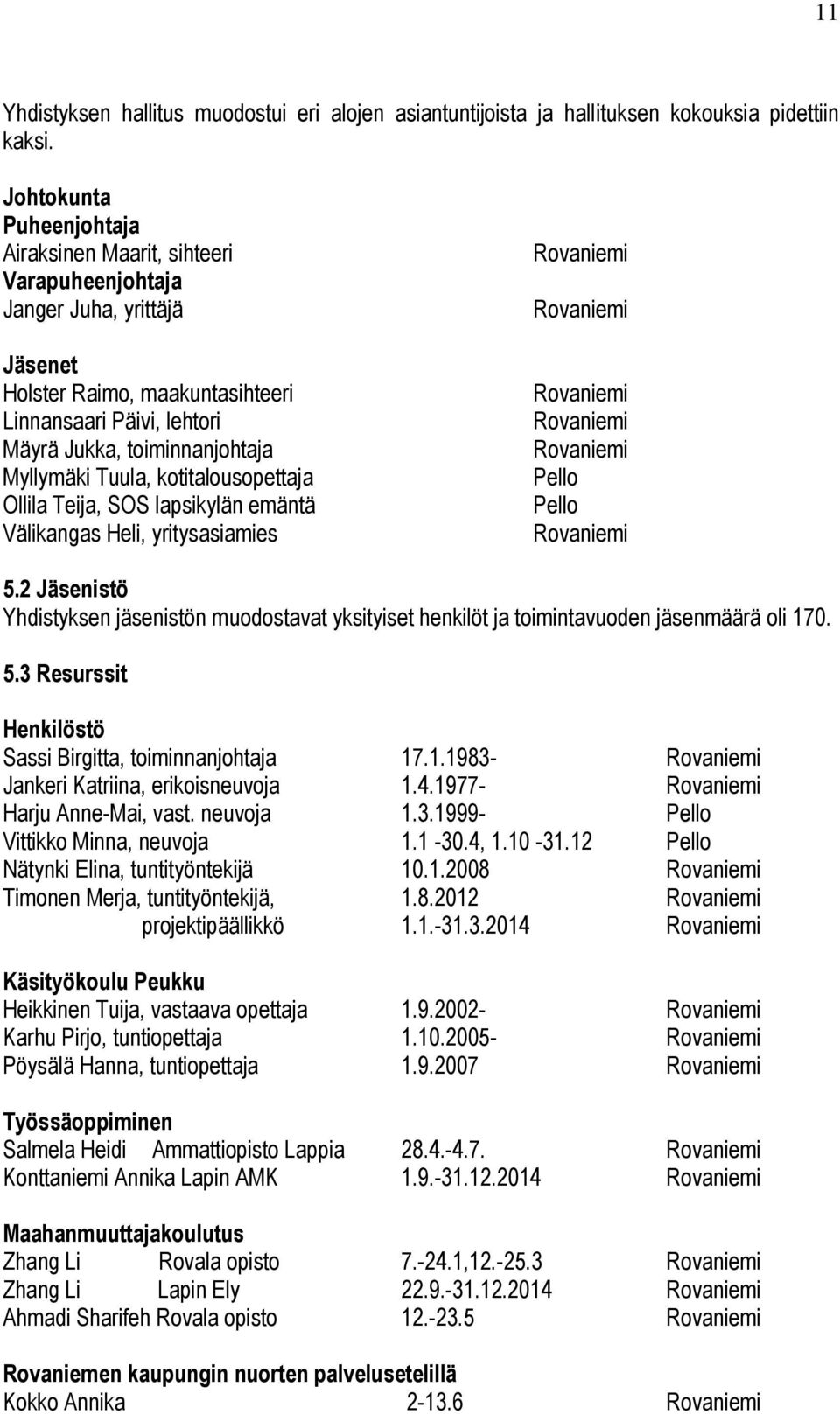 Tuula, kotitalousopettaja Ollila Teija, SOS lapsikylän emäntä Välikangas Heli, yritysasiamies Rovaniemi Rovaniemi Rovaniemi Rovaniemi Rovaniemi Pello Pello Rovaniemi 5.