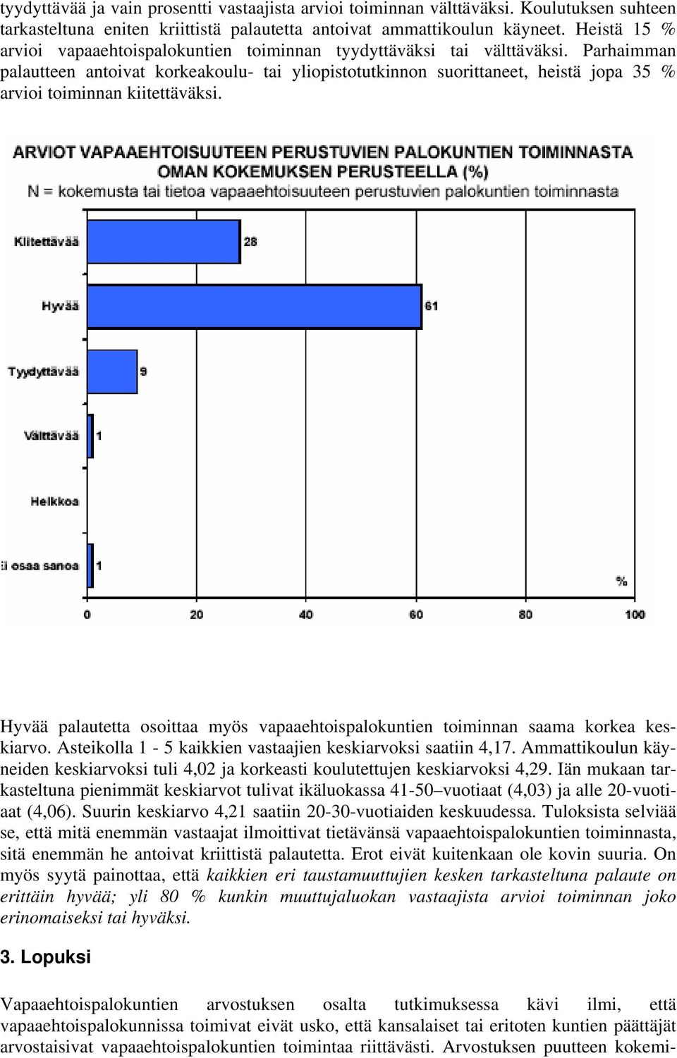 Parhaimman palautteen antoivat korkeakoulu- tai yliopistotutkinnon suorittaneet, heistä jopa 35 % arvioi toiminnan kiitettäväksi.