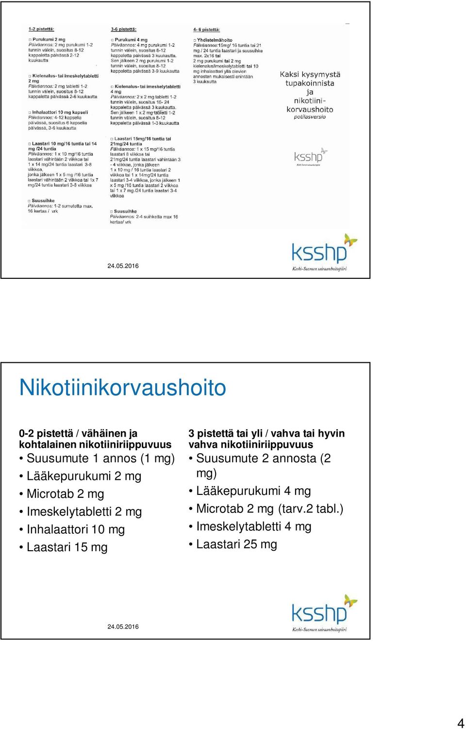 Laastari 15 mg 3 pistettä tai yli / vahva tai hyvin vahva nikotiiniriippuvuus Suusumute 2