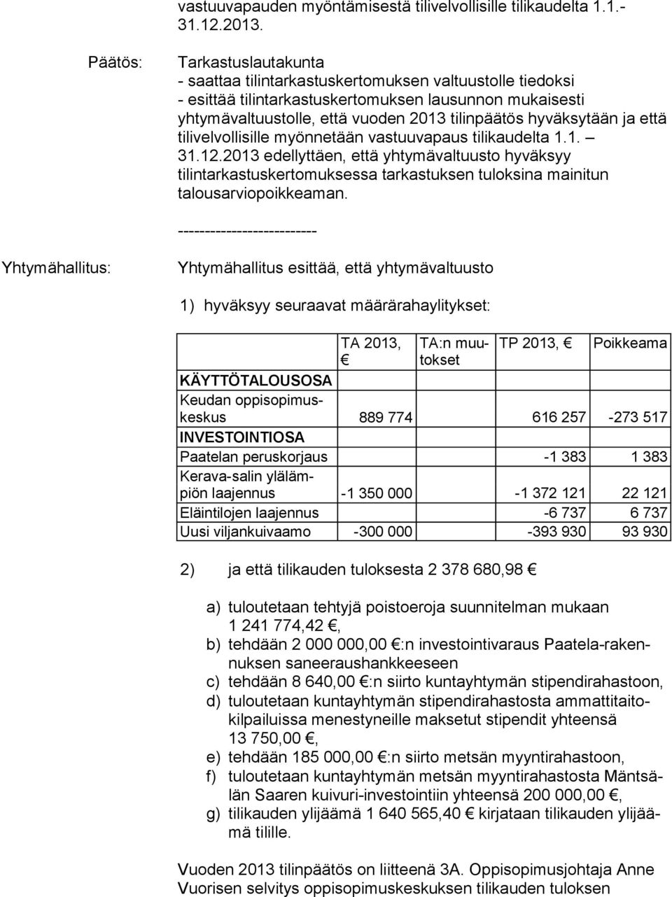 hyväksytään ja että tilivelvollisille myönnetään vastuuvapaus tilikaudelta 1.1. 31.12.