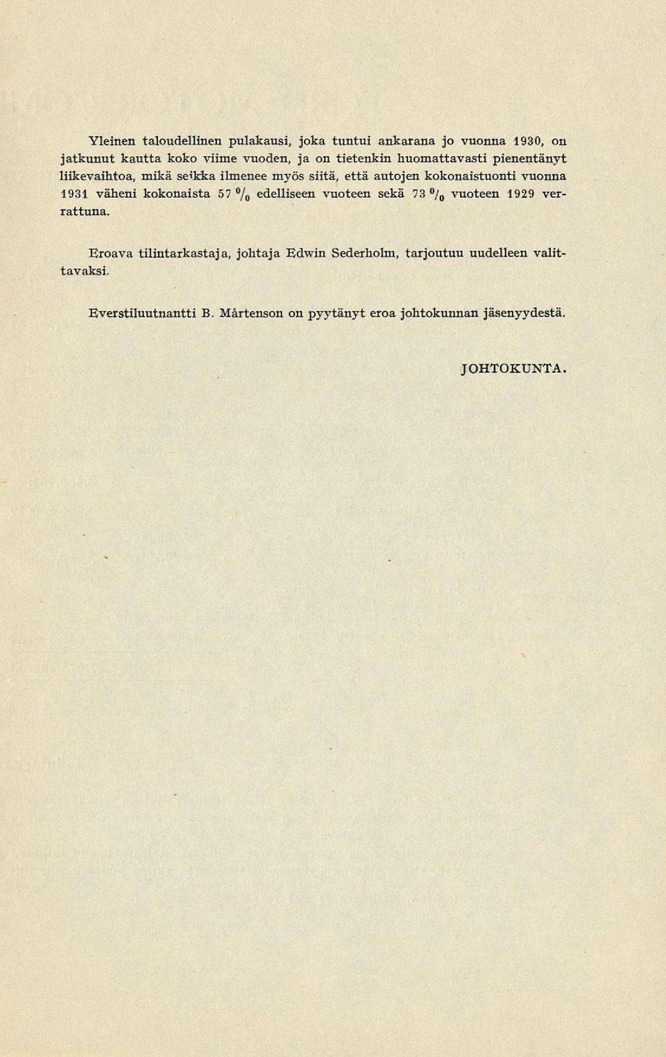 väheni kokonaista 57 / 0 edelliseen vuoteen sekä 73 / 0 vuoteen 1929 verrattuna.