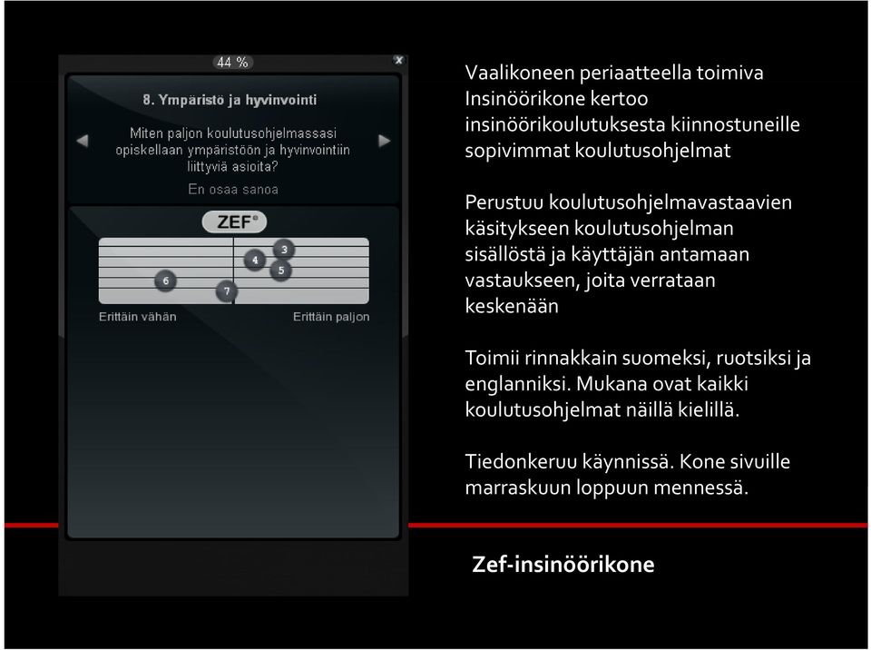 antamaan vastaukseen, joita verrataan keskenään Toimii rinnakkain suomeksi, ruotsiksi ja englanniksi.