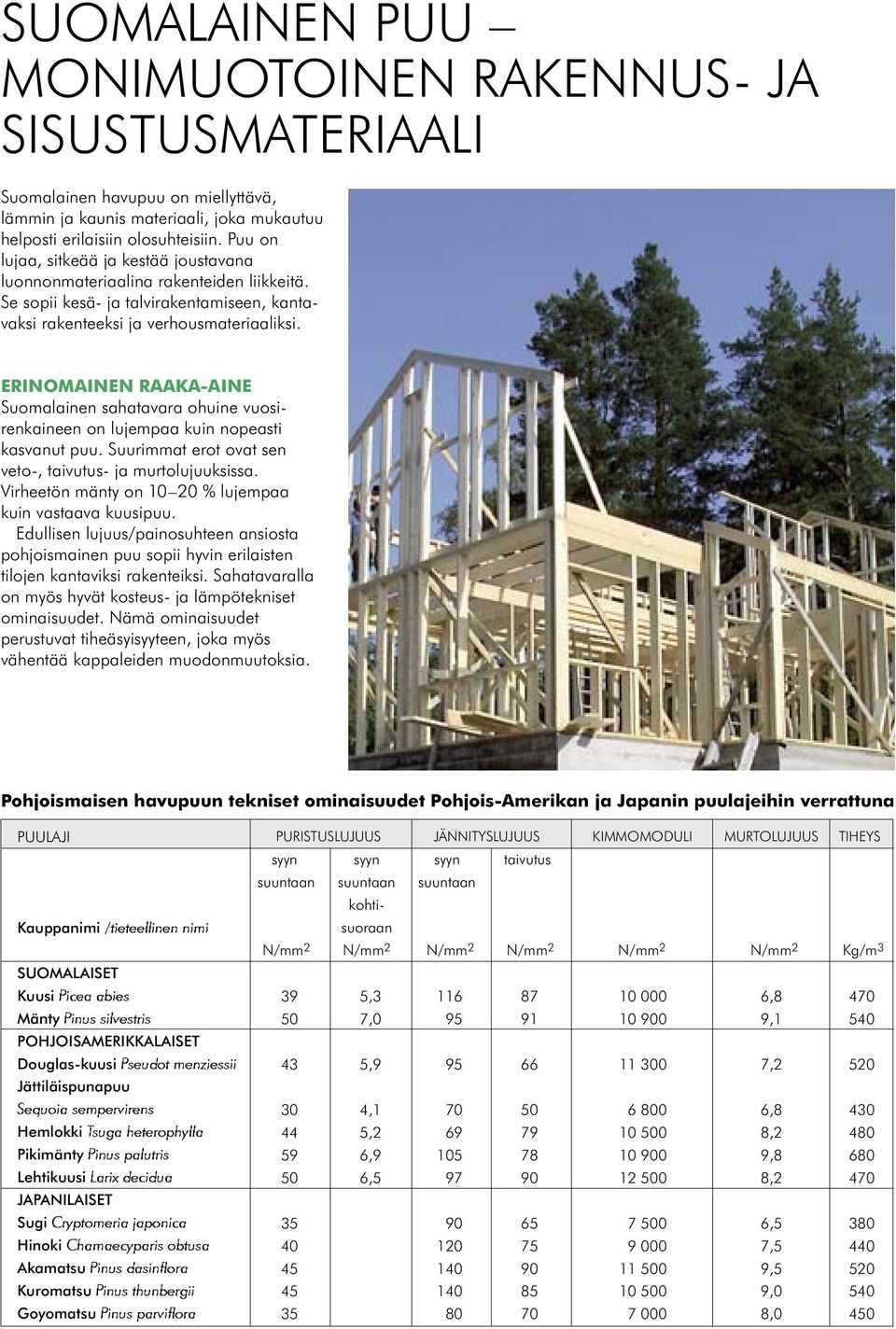 ERINOMAINEN RAAKA-AINE Suomalainen sahatavara ohuine vuosirenkaineen on lujempaa kuin nopeasti kasvanut puu. Suurimmat erot ovat sen veto-, taivutus- ja murtolujuuksissa.