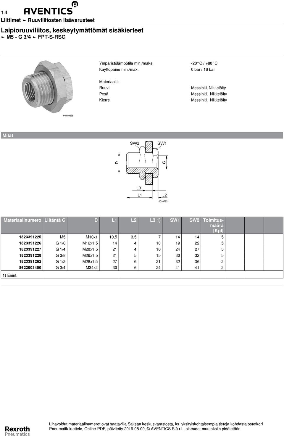 3,5 7 14 14 5 1823391226 G 1/8 M16x1,5 14 4 10 19 22 5 1823391227 G 1/4 M20x1,5 21 4 16 24 27 5 1823391228 G