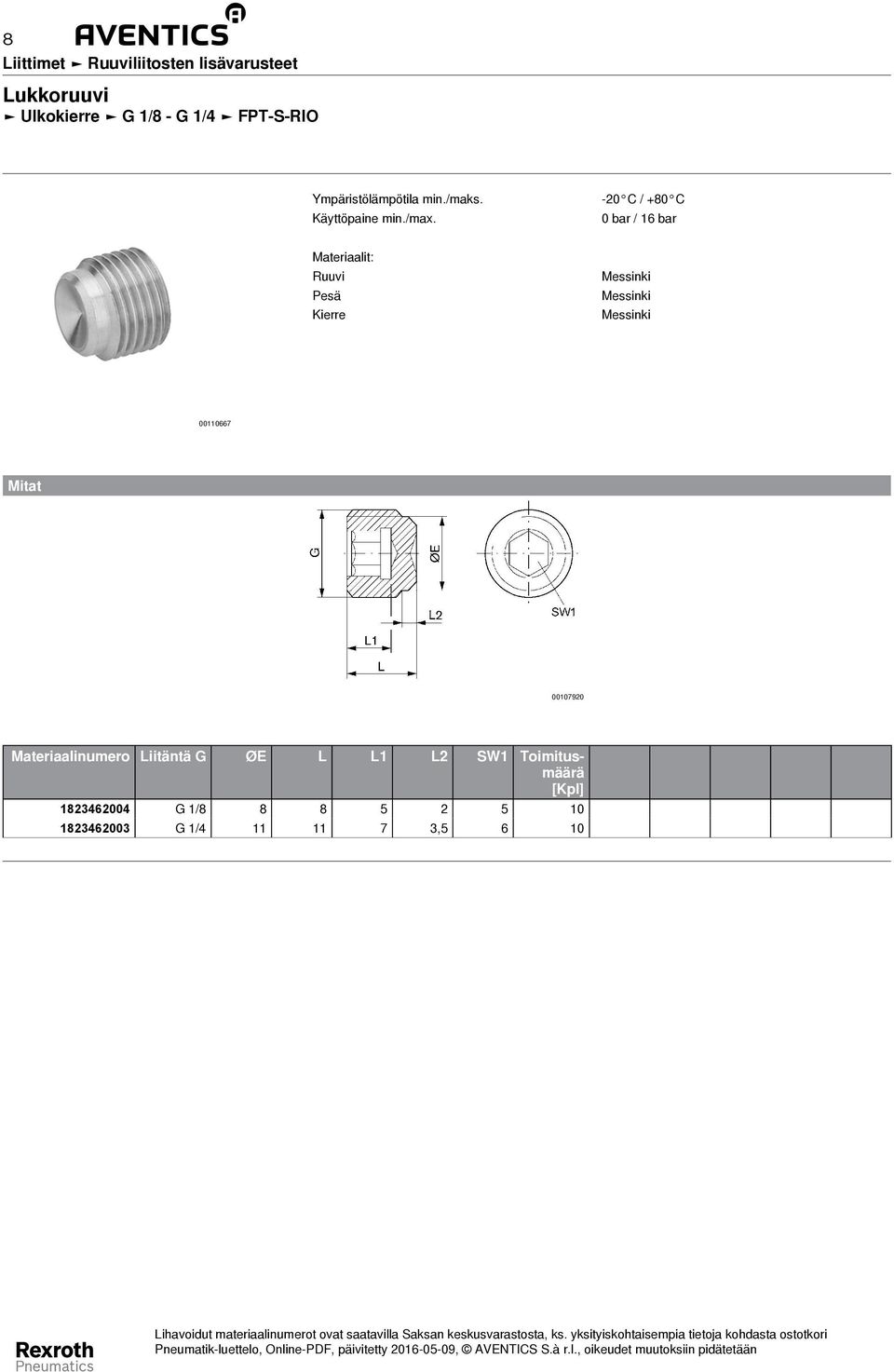 00107920 Materiaalinumero Liitäntä G ØE L L1 L2 SW1