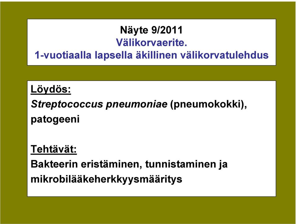 Löydös: Streptococcus pneumoniae (pneumokokki),